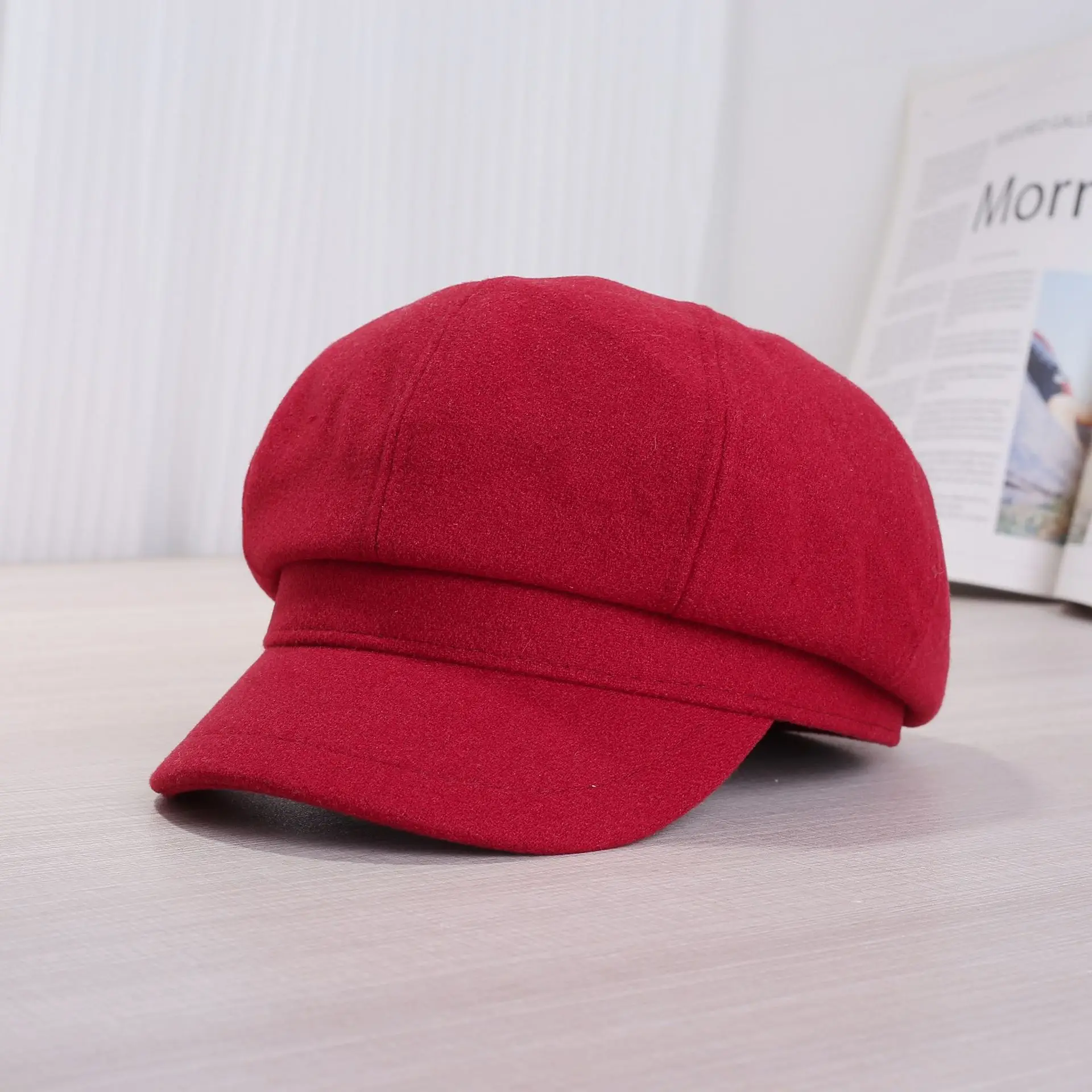 White Korean Style Octagonal Cap for Women & Men - Image 5