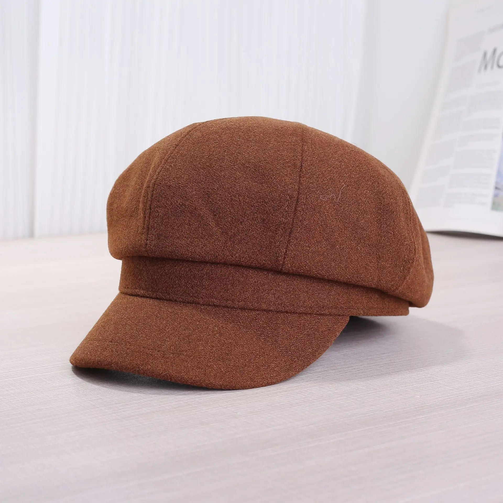 White Korean Style Octagonal Cap for Women & Men - Image 6