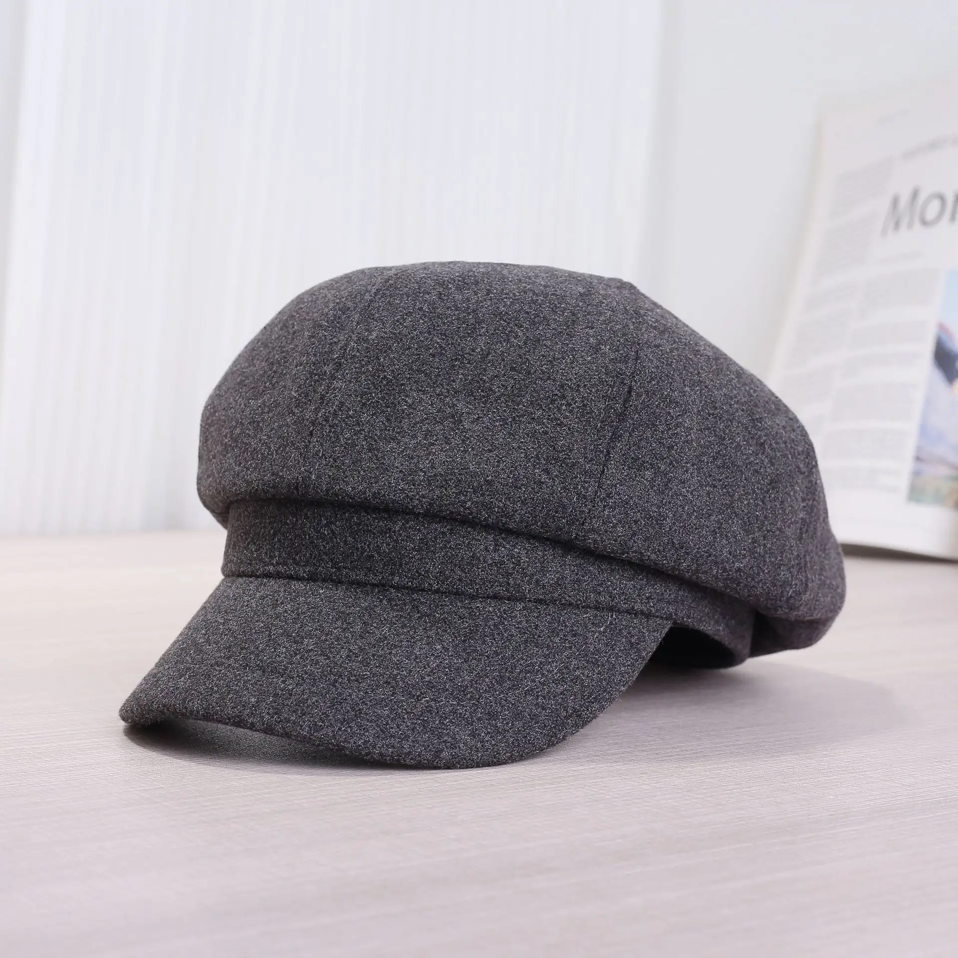 White Korean Style Octagonal Cap for Women & Men - Image 7