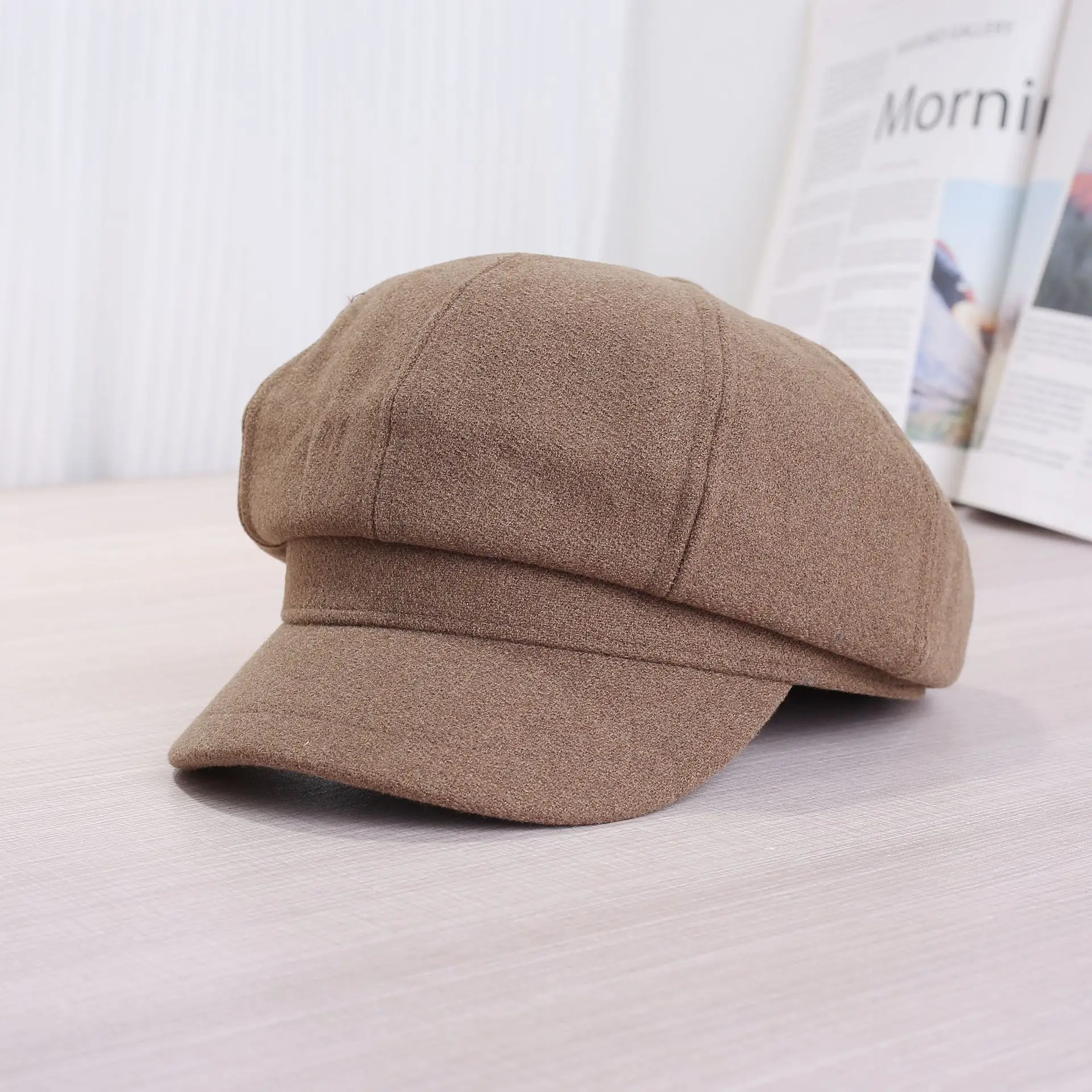 White Korean Style Octagonal Cap for Women & Men - Image 8