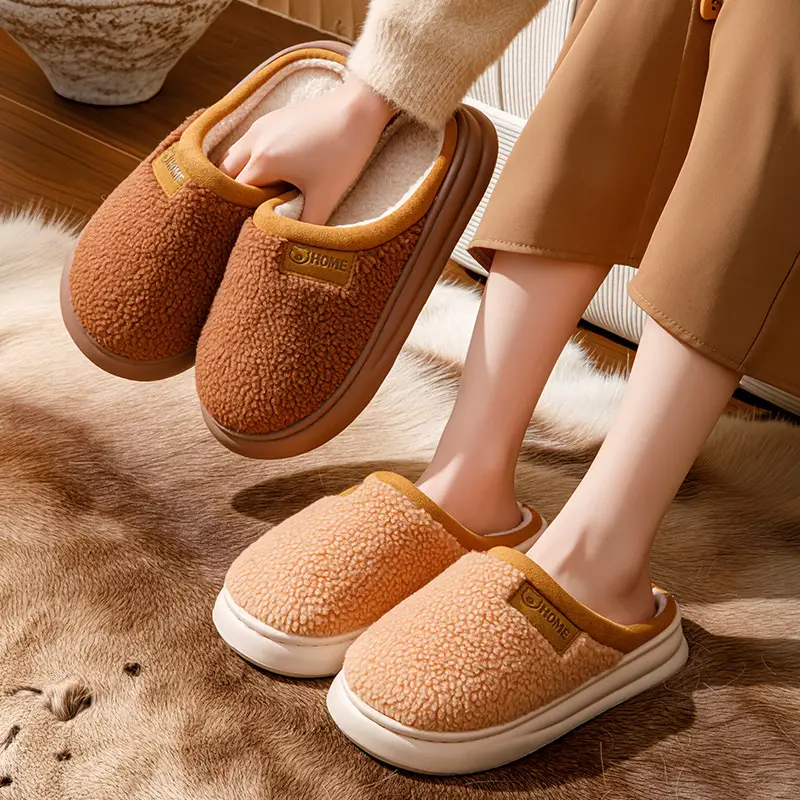 Couple Plush Cotton Slippers for Women in Winter, Thickeneded Home Non-Slip Warm Slippers, Indoor Home Slippers with Poop Feeling, Confinement Shoes - Image 7