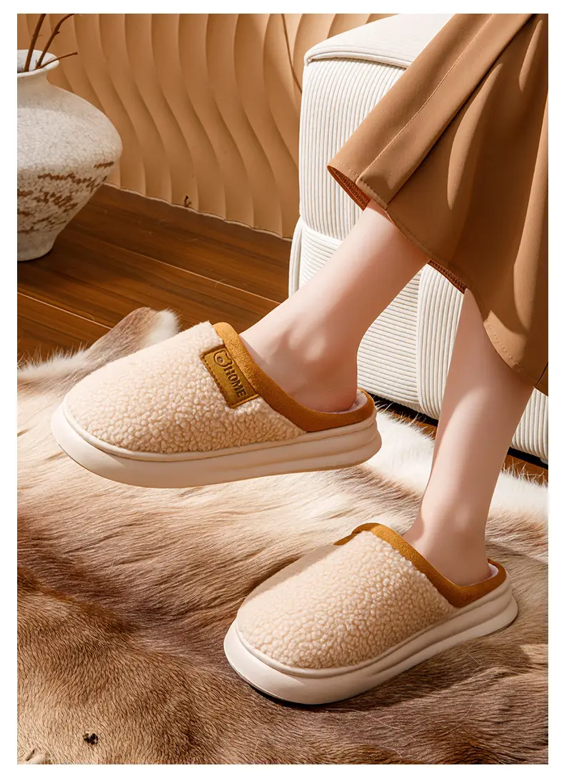 Couple Plush Cotton Slippers for Women in Winter, Thickeneded Home Non-Slip Warm Slippers, Indoor Home Slippers with Poop Feeling, Confinement Shoes — feature 11