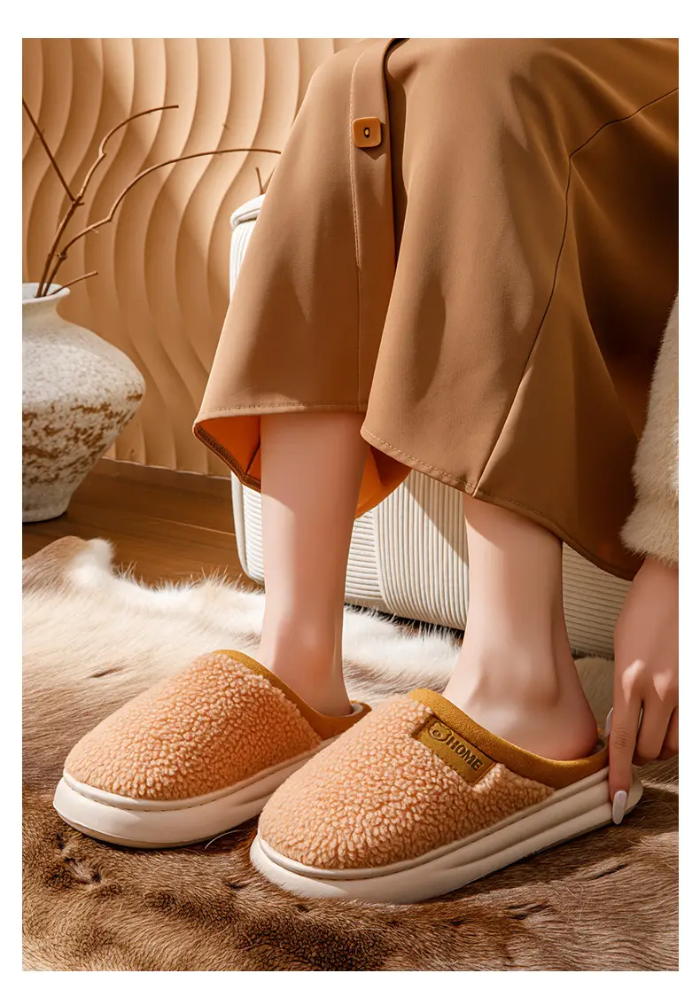 Couple Plush Cotton Slippers for Women in Winter, Thickeneded Home Non-Slip Warm Slippers, Indoor Home Slippers with Poop Feeling, Confinement Shoes — feature 12
