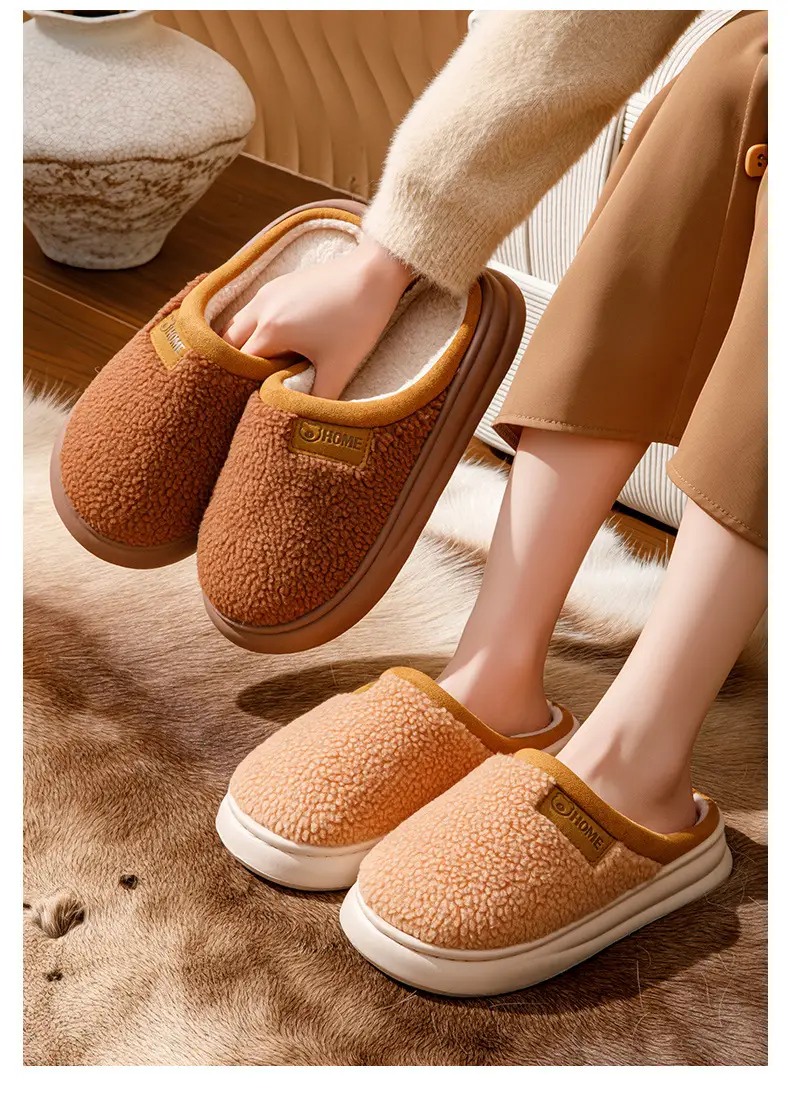 Couple Plush Cotton Slippers for Women in Winter, Thickeneded Home Non-Slip Warm Slippers, Indoor Home Slippers with Poop Feeling, Confinement Shoes — feature 13