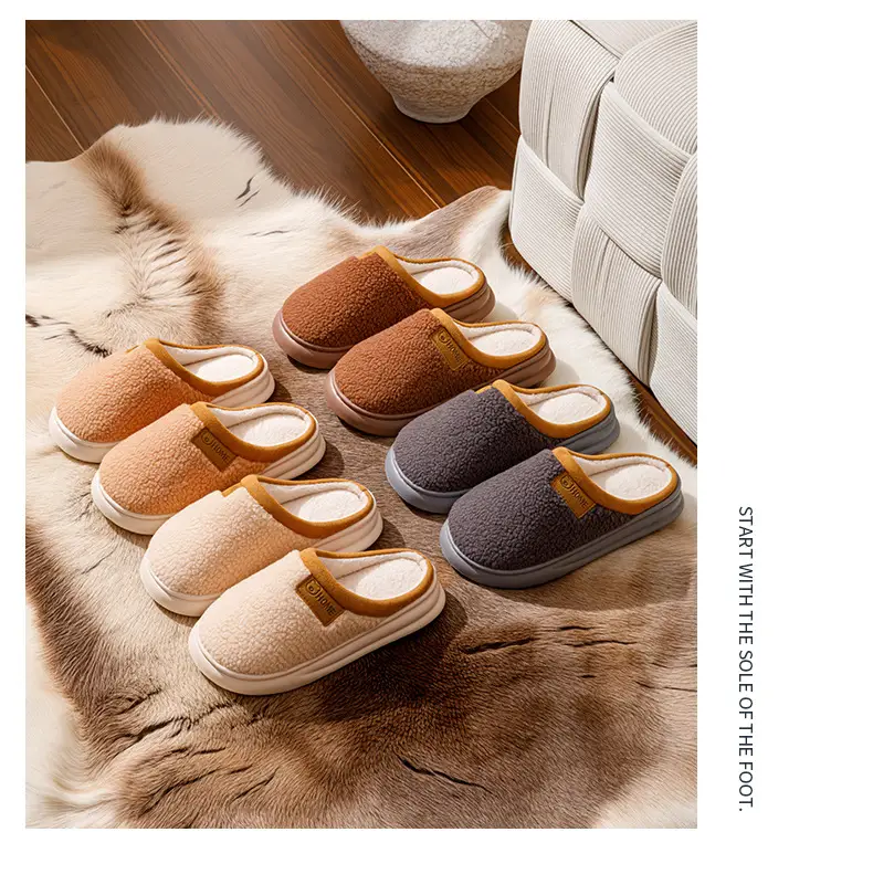 Couple Plush Cotton Slippers for Women in Winter, Thickeneded Home Non-Slip Warm Slippers, Indoor Home Slippers with Poop Feeling, Confinement Shoes — feature 14