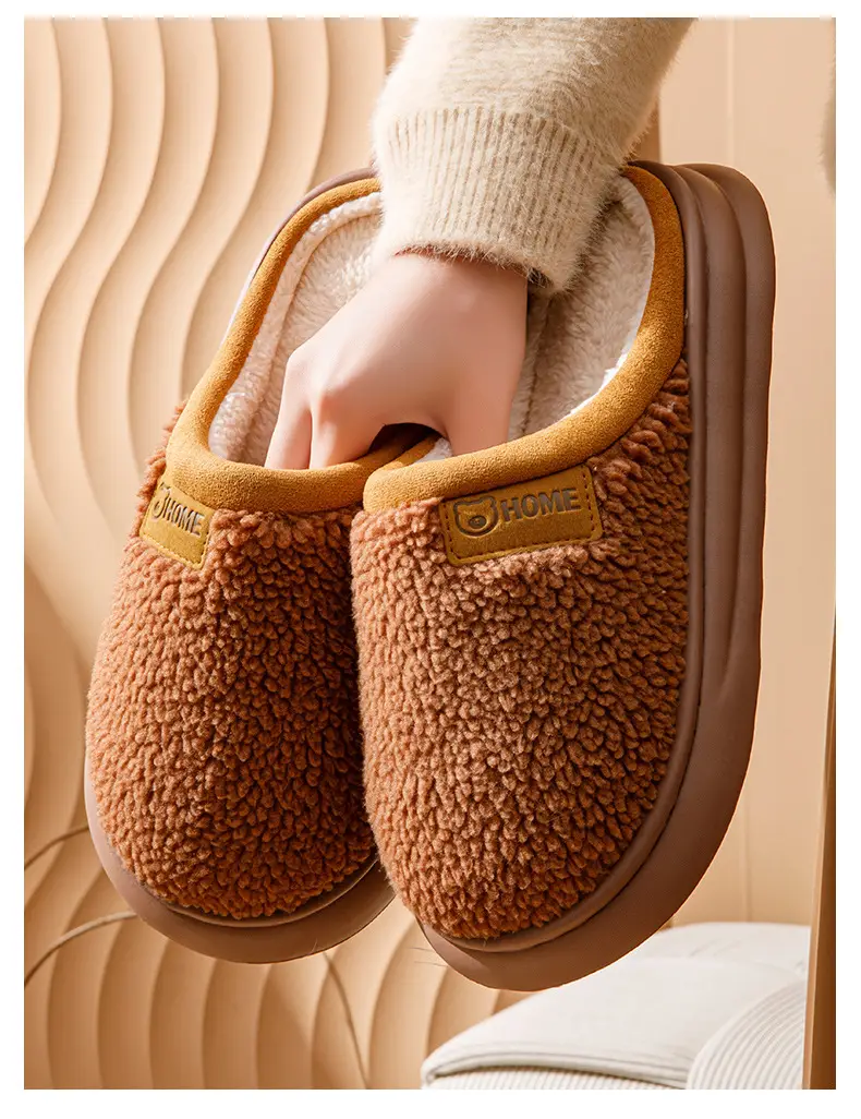 Couple Plush Cotton Slippers for Women in Winter, Thickeneded Home Non-Slip Warm Slippers, Indoor Home Slippers with Poop Feeling, Confinement Shoes — feature 15