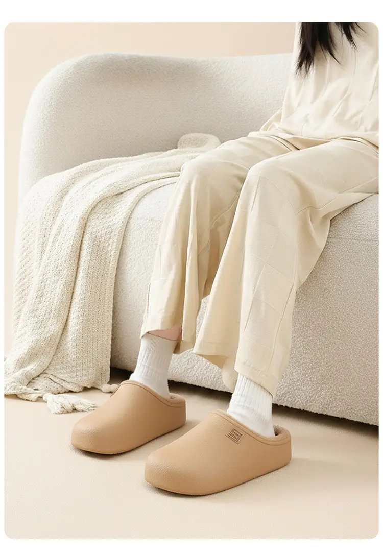 Eva Waterproof and Stain-Resistant Cotton Slippers for Women, Non-Slip Indoor Plush Slippers, Autumn and Winter Warm Soft-Soled Floor Slippers — feature 10