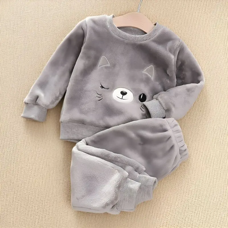 Boys' Flannel Pajamas Set, Baby Kidsren's Clothing, Kidsren's Fleece Clothes, Baby Autumn and Winter Hats, Bear Home Clothes