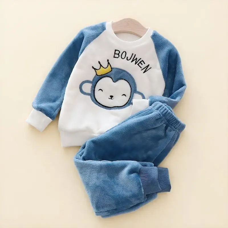 Boys' Flannel Pajamas Set, Baby Kidsren's Clothing, Kidsren's Fleece Clothes, Baby Autumn and Winter Hats, Bear Home Clothes