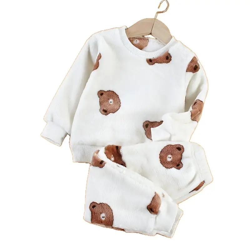 Boys' Flannel Pajamas Set, Baby Kidsren's Clothing, Kidsren's Fleece Clothes, Baby Autumn and Winter Hats, Bear Home Clothes