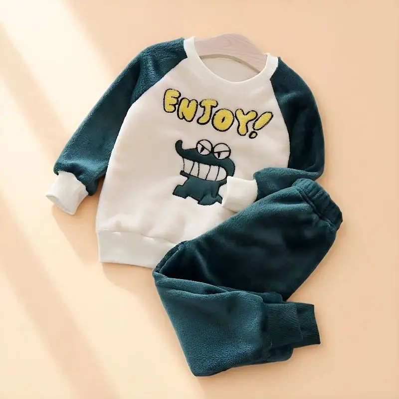 Boys' Flannel Pajamas Set, Baby Kidsren's Clothing, Kidsren's Fleece Clothes, Baby Autumn and Winter Hats, Bear Home Clothes — feature 1