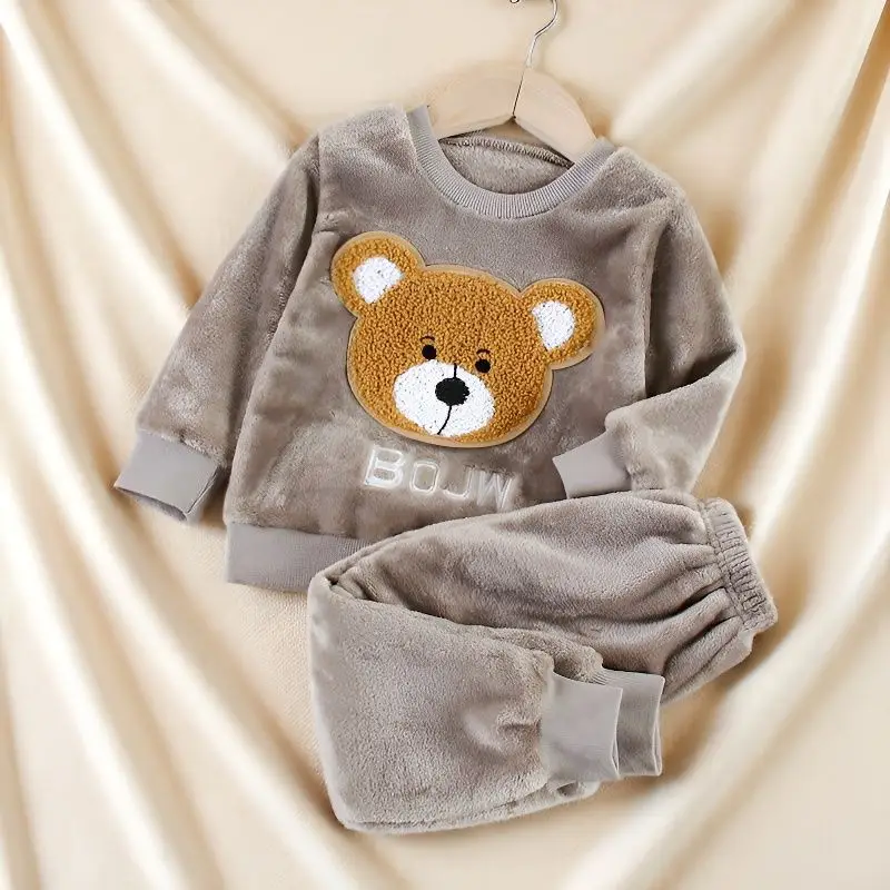 Boys' Flannel Pajamas Set, Baby Kidsren's Clothing, Kidsren's Fleece Clothes, Baby Autumn and Winter Hats, Bear Home Clothes — feature 10
