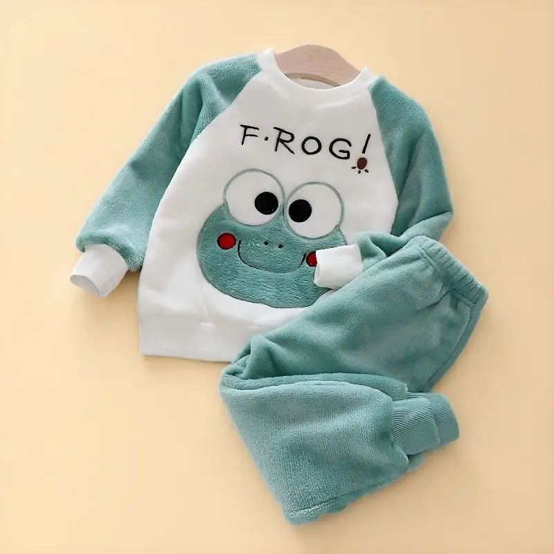 Boys' Flannel Pajamas Set, Baby Kidsren's Clothing, Kidsren's Fleece Clothes, Baby Autumn and Winter Hats, Bear Home Clothes — feature 13