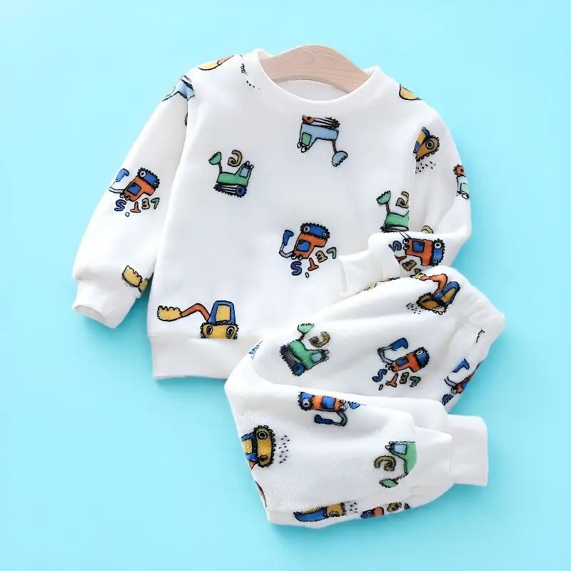 Boys' Flannel Pajamas Set, Baby Kidsren's Clothing, Kidsren's Fleece Clothes, Baby Autumn and Winter Hats, Bear Home Clothes — feature 15
