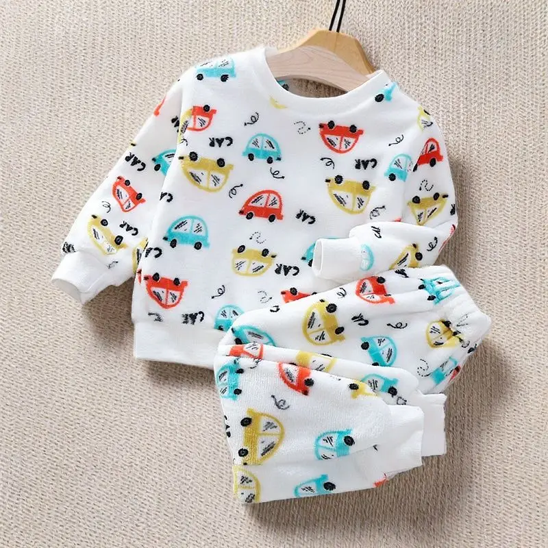 Boys' Flannel Pajamas Set, Baby Kidsren's Clothing, Kidsren's Fleece Clothes, Baby Autumn and Winter Hats, Bear Home Clothes — feature 16
