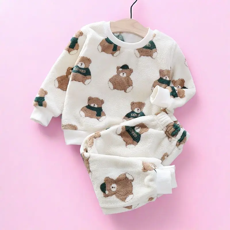 Boys' Flannel Pajamas Set, Baby Kidsren's Clothing, Kidsren's Fleece Clothes, Baby Autumn and Winter Hats, Bear Home Clothes — feature 17
