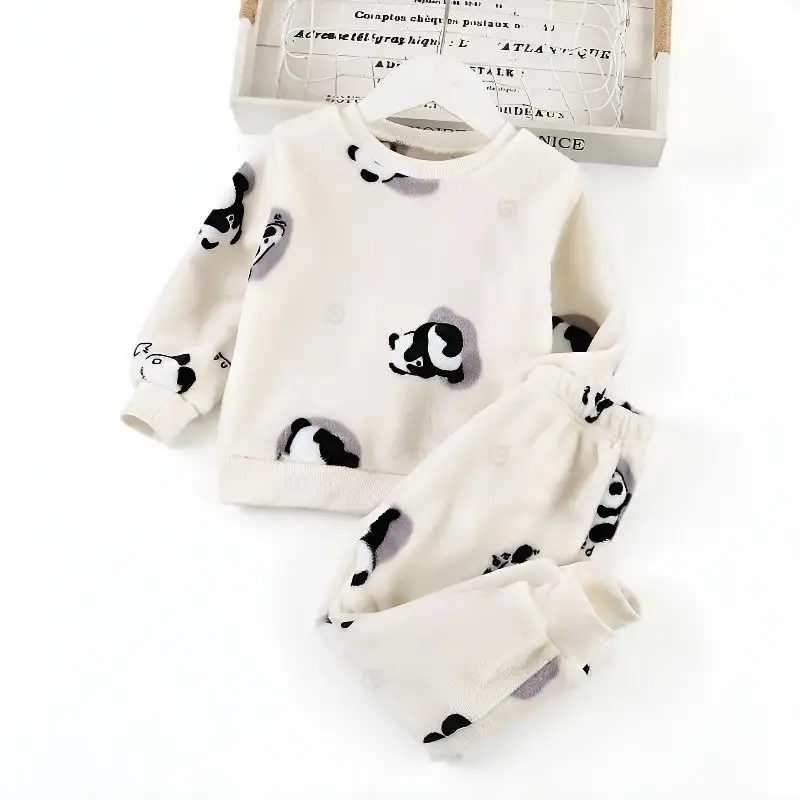 Boys' Flannel Pajamas Set, Baby Kidsren's Clothing, Kidsren's Fleece Clothes, Baby Autumn and Winter Hats, Bear Home Clothes — feature 18