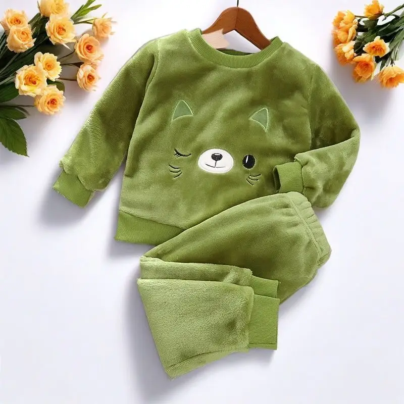 Boys' Flannel Pajamas Set, Baby Kidsren's Clothing, Kidsren's Fleece Clothes, Baby Autumn and Winter Hats, Bear Home Clothes — feature 3