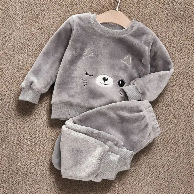 Boys' Flannel Pajamas Set, Baby Kidsren's Clothing, Kidsren's Fleece Clothes, Baby Autumn and Winter Hats, Bear Home Clothes — feature 4