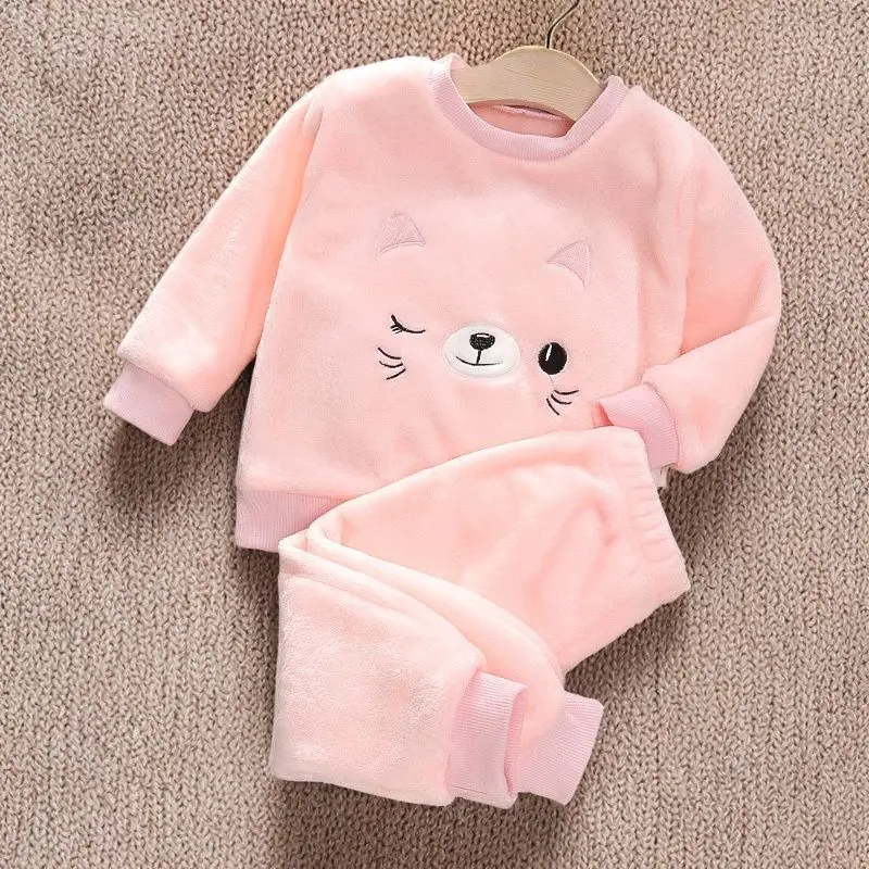 Boys' Flannel Pajamas Set, Baby Kidsren's Clothing, Kidsren's Fleece Clothes, Baby Autumn and Winter Hats, Bear Home Clothes — feature 5