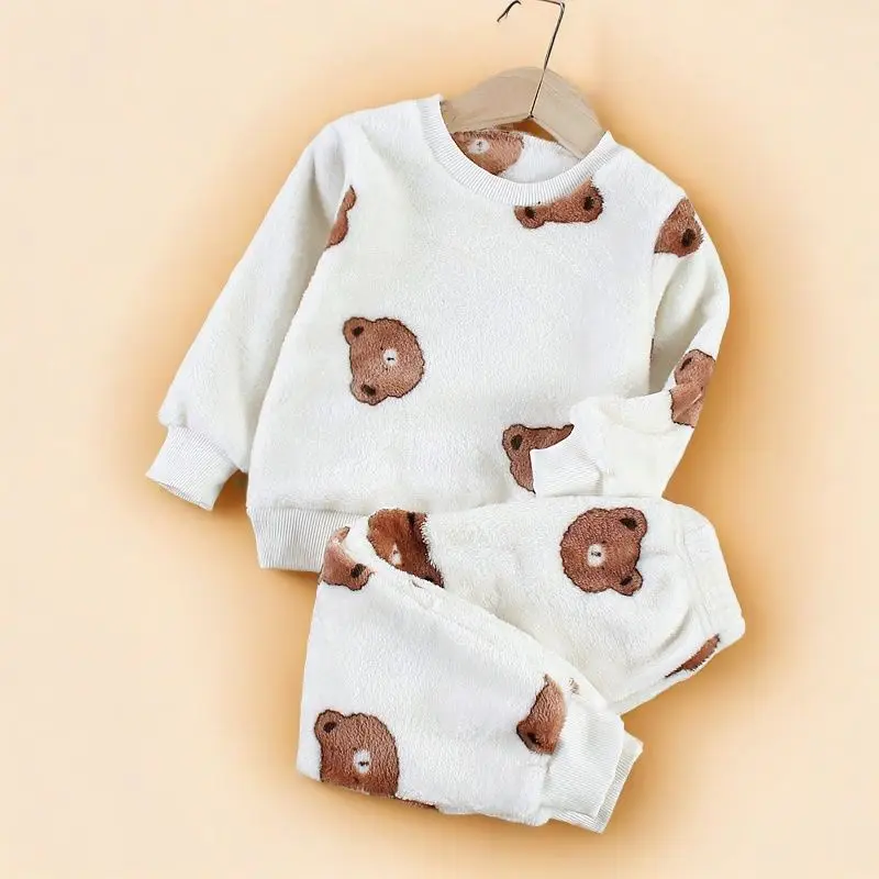 Boys' Flannel Pajamas Set, Baby Kidsren's Clothing, Kidsren's Fleece Clothes, Baby Autumn and Winter Hats, Bear Home Clothes — feature 7