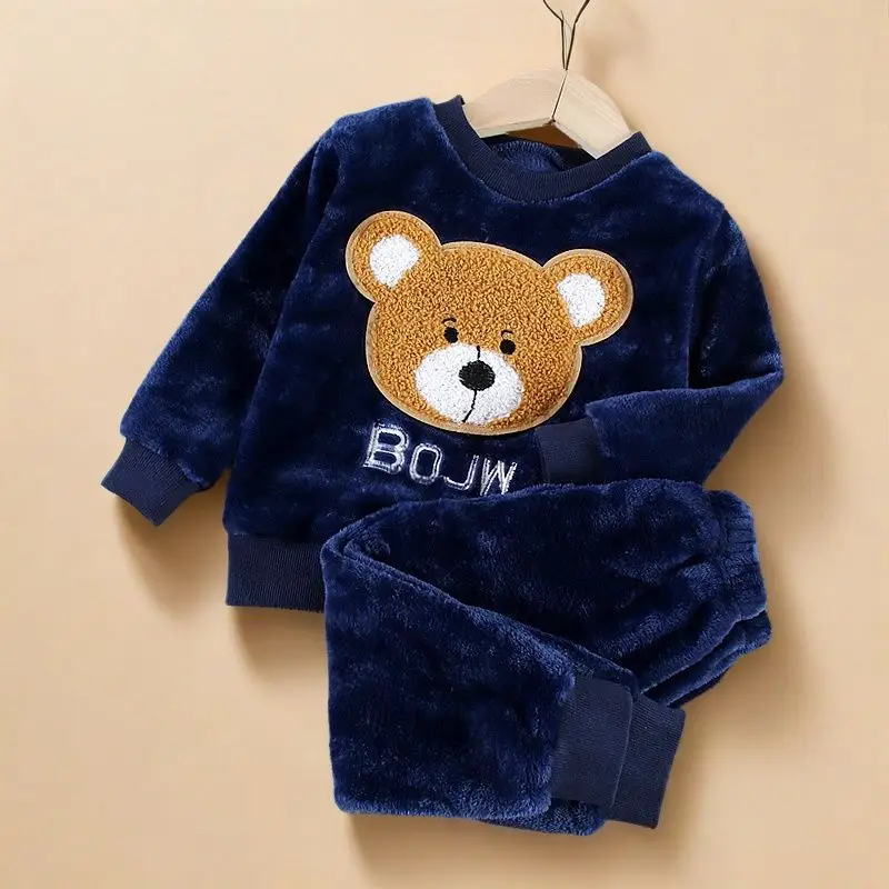 Boys' Flannel Pajamas Set, Baby Kidsren's Clothing, Kidsren's Fleece Clothes, Baby Autumn and Winter Hats, Bear Home Clothes — feature 8