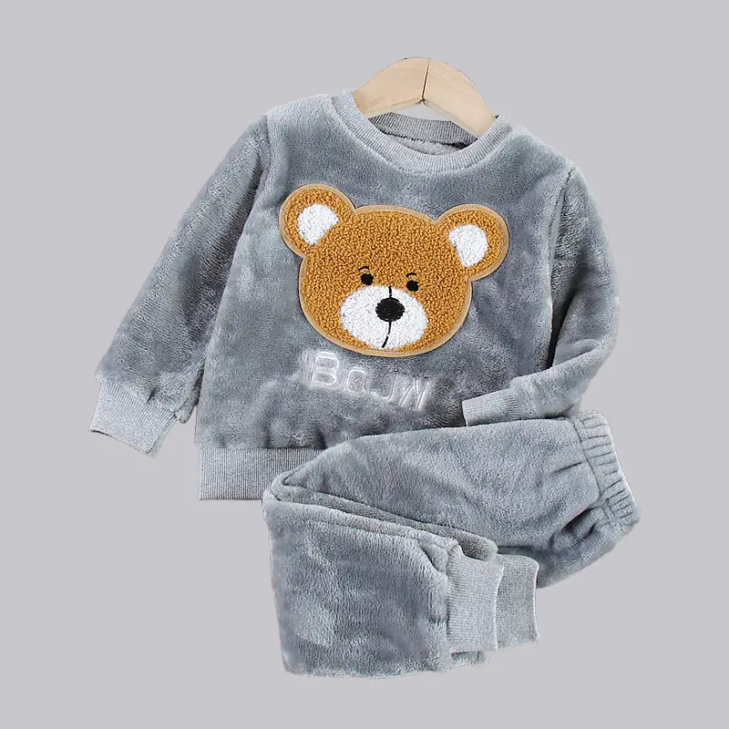 Boys' Flannel Pajamas Set, Baby Kidsren's Clothing, Kidsren's Fleece Clothes, Baby Autumn and Winter Hats, Bear Home Clothes — feature 9