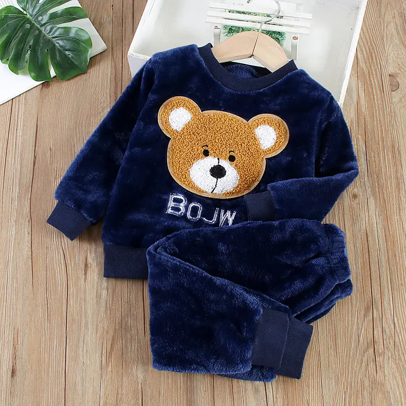 Boys' Flannel Pajamas Set, Baby Kidsren's Clothing, Kidsren's Fleece Clothes, Baby Autumn and Winter Hats, Bear Home Clothes