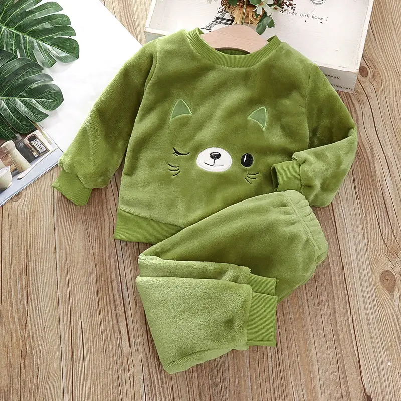 Boys' Flannel Pajamas Set, Baby Kidsren's Clothing, Kidsren's Fleece Clothes, Baby Autumn and Winter Hats, Bear Home Clothes