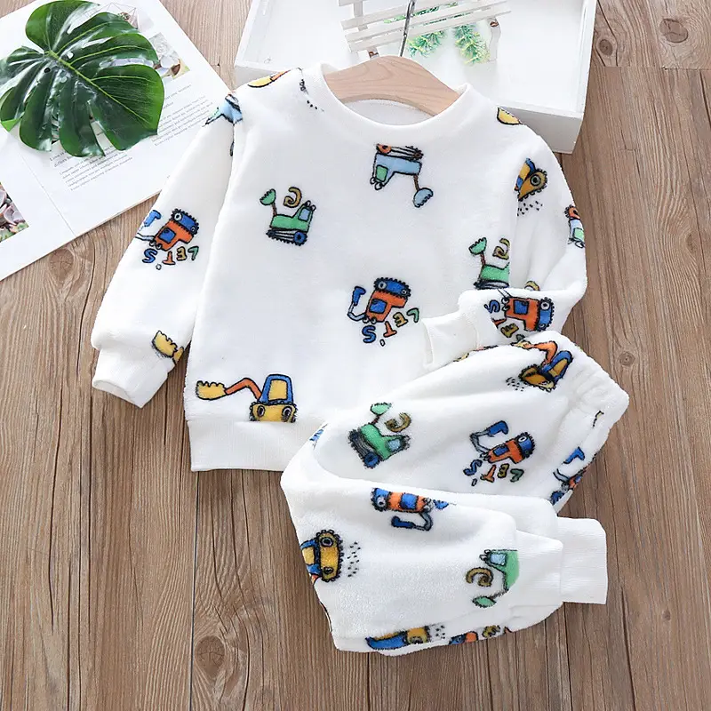Boys' Flannel Pajamas Set, Baby Kidsren's Clothing, Kidsren's Fleece Clothes, Baby Autumn and Winter Hats, Bear Home Clothes