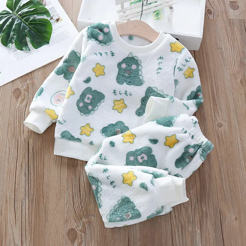 Boys' Flannel Pajamas Set, Baby Kidsren's Clothing, Kidsren's Fleece Clothes, Baby Autumn and Winter Hats, Bear Home Clothes