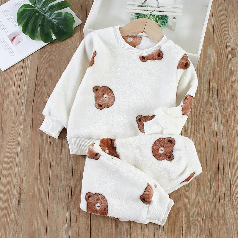 Boys' Flannel Pajamas Set, Baby Kidsren's Clothing, Kidsren's Fleece Clothes, Baby Autumn and Winter Hats, Bear Home Clothes