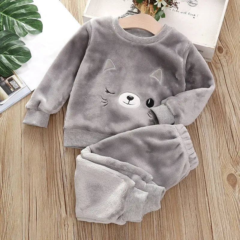Boys' Flannel Pajamas Set, Baby Kidsren's Clothing, Kidsren's Fleece Clothes, Baby Autumn and Winter Hats, Bear Home Clothes