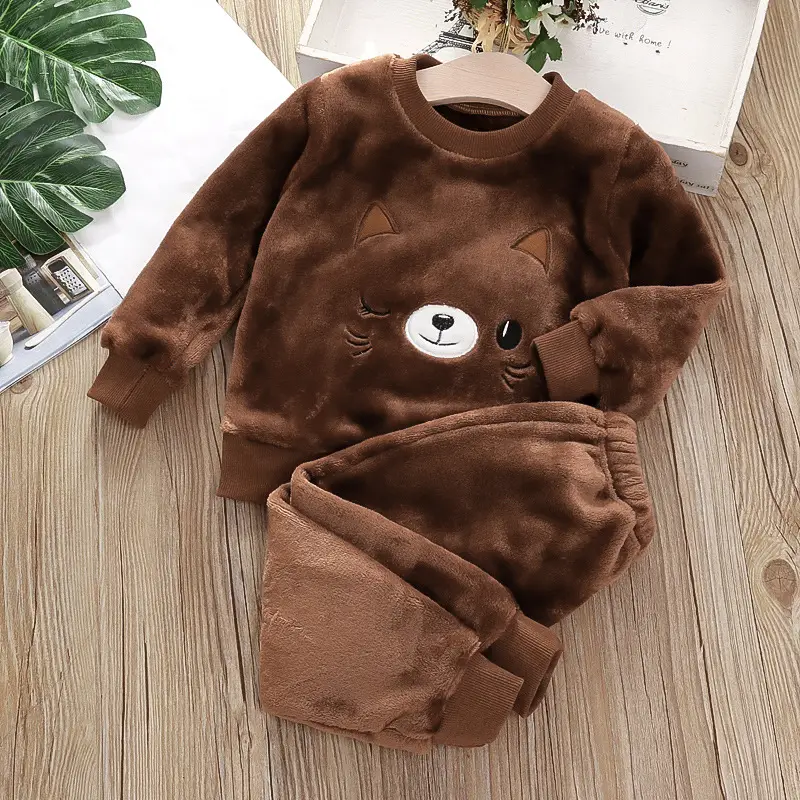 Boys' Flannel Pajamas Set, Baby Kidsren's Clothing, Kidsren's Fleece Clothes, Baby Autumn and Winter Hats, Bear Home Clothes
