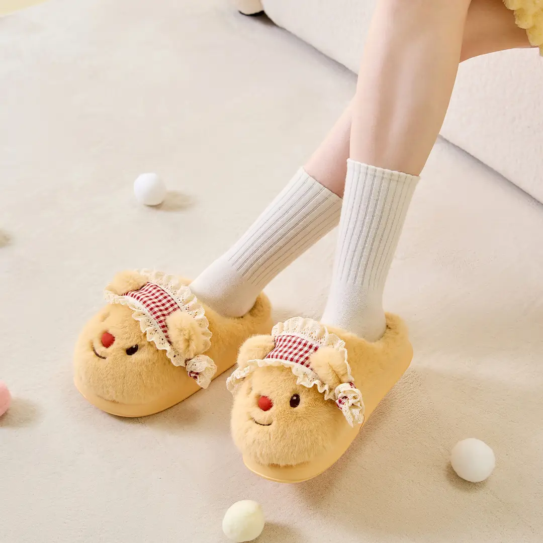 Tiktok Popular Bear-Shaped Cotton Slippers for Women, Autumn and Winter Home Warm Plush Slippers, Winter Indoor Home Plush Slippers - Image 13