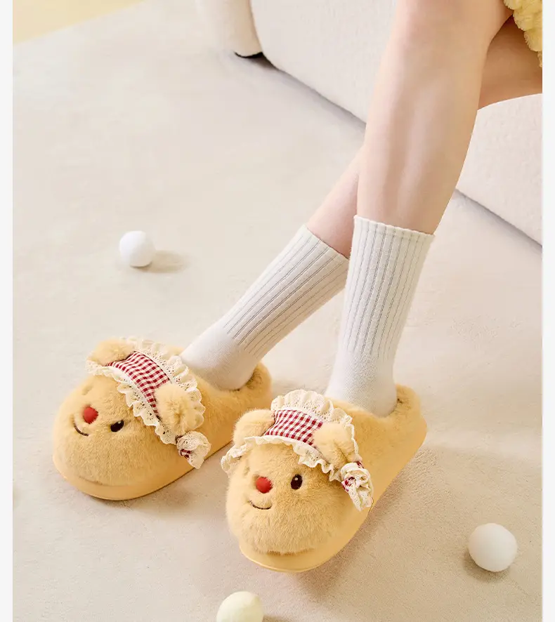 Tiktok Popular Bear-Shaped Cotton Slippers for Women, Autumn and Winter Home Warm Plush Slippers, Winter Indoor Home Plush Slippers — feature 9