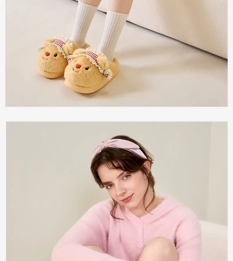Tiktok Popular Bear-Shaped Cotton Slippers for Women, Autumn and Winter Home Warm Plush Slippers, Winter Indoor Home Plush Slippers — feature 7