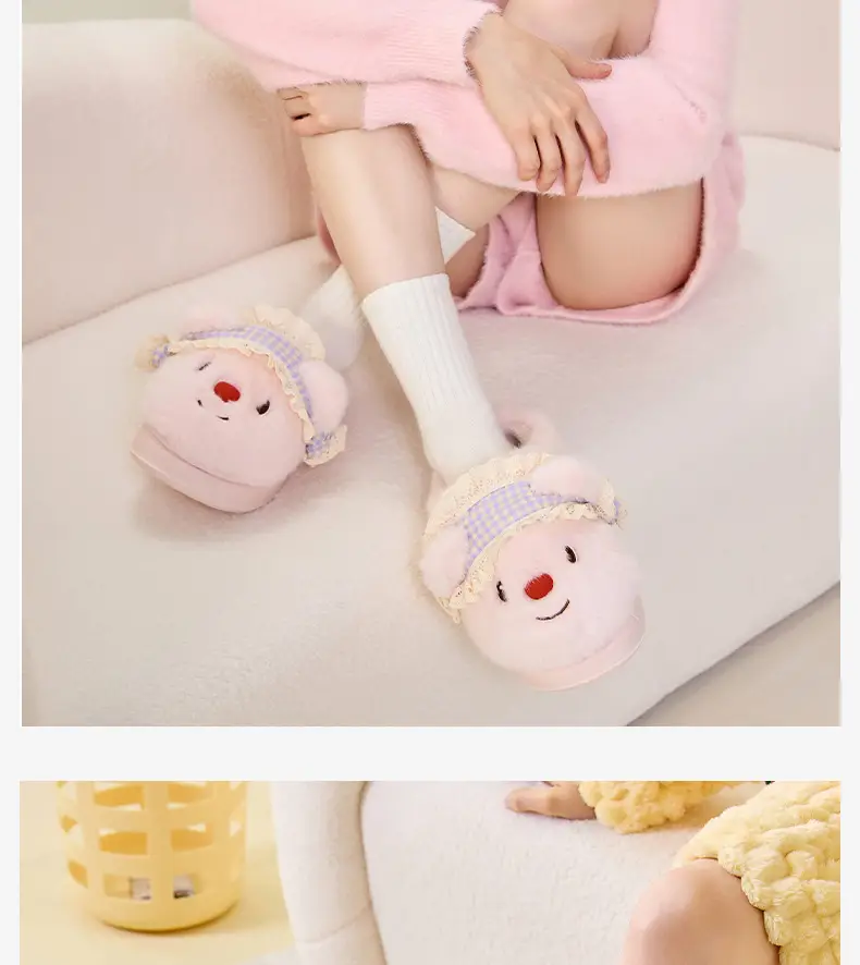 Tiktok Popular Bear-Shaped Cotton Slippers for Women, Autumn and Winter Home Warm Plush Slippers, Winter Indoor Home Plush Slippers — feature 8