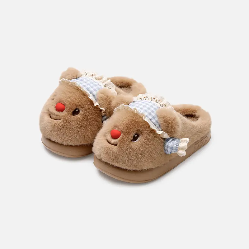 Tiktok Popular Bear-Shaped Cotton Slippers for Women, Autumn and Winter Home Warm Plush Slippers, Winter Indoor Home Plush Slippers - Image 3