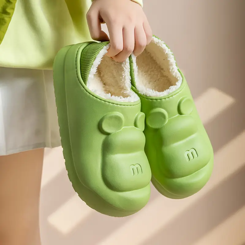 Bear Waterproof Cotton Slippers for Women, Plush Thick-Soled Slippers with a Soft Sole, Warm and Non-Slip for Postpartum Use, Suitable for Outdoor Wear - Image 3