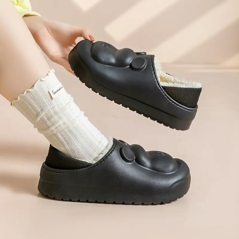 Bear Waterproof Cotton Slippers for Women, Plush Thick-Soled Slippers with a Soft Sole, Warm and Non-Slip for Postpartum Use, Suitable for Outdoor Wear - Image 5