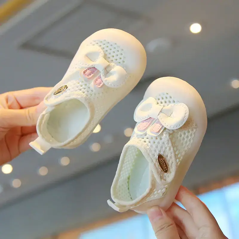 White Bow Baby Shoes for Girls 1-3Yr Soft Sole