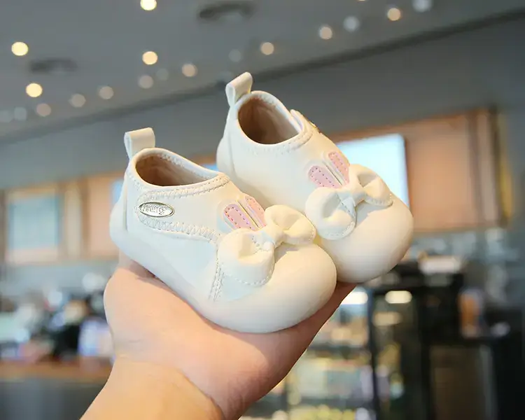 White Bow Baby Shoes for Girls 1-3Yr Soft Sole — feature 1