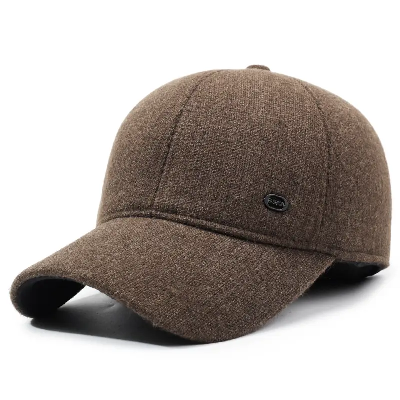 Men Woolen Baseball Cap Brown Warm Winter Hat