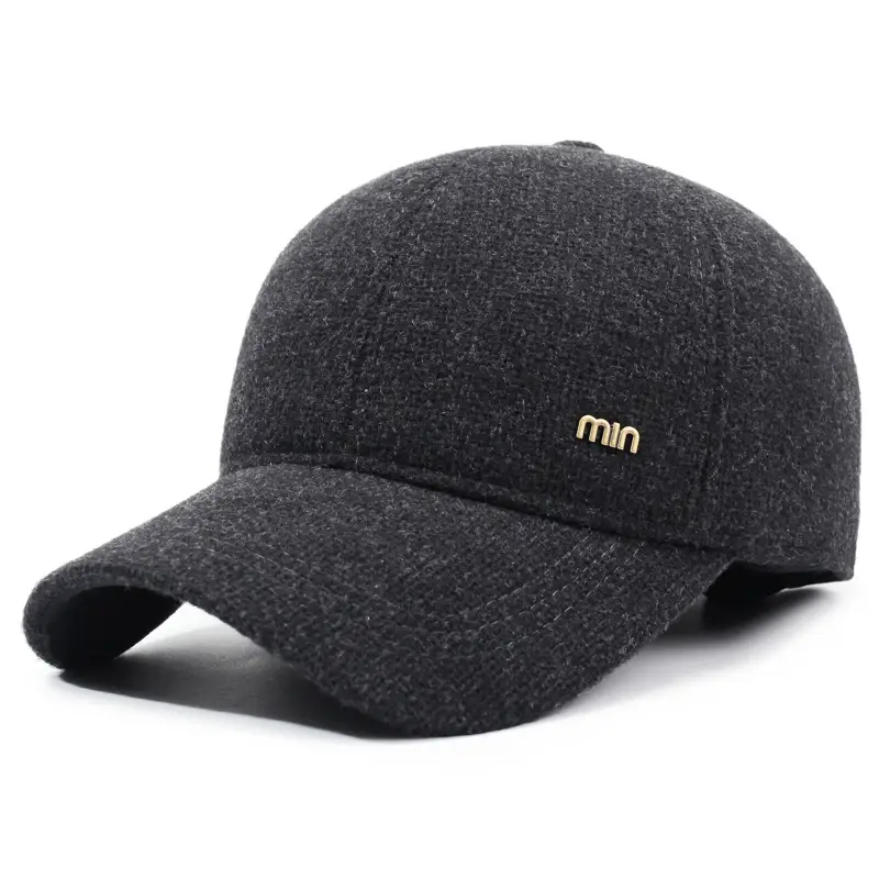 Men's Black Wool Cap with Thickened Ear Protection - Image 2