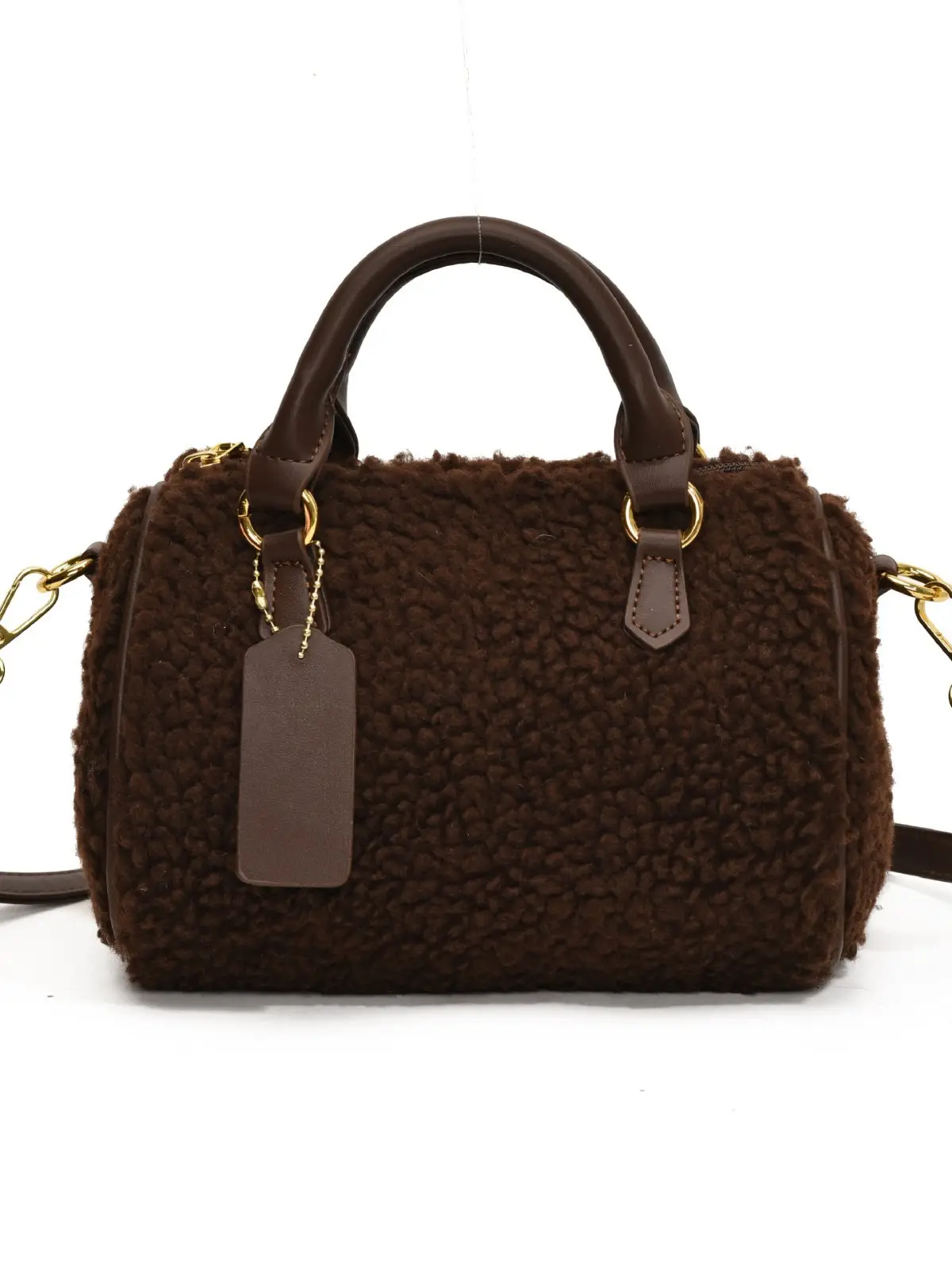 Brown Plush Boston Crossbody Bag for Women - Image 7