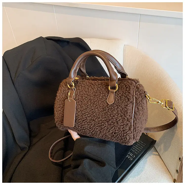 Brown Plush Boston Crossbody Bag for Women — feature 10