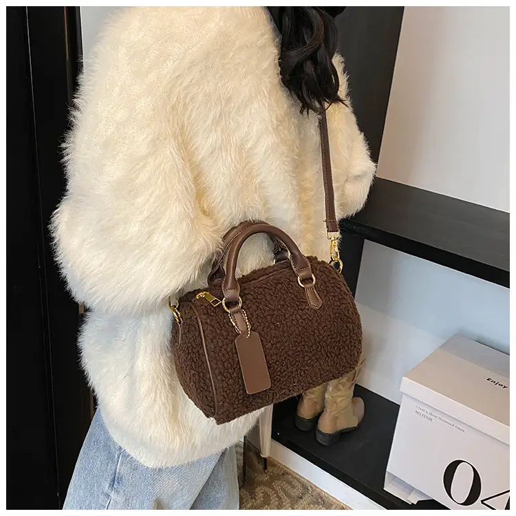 Brown Plush Boston Crossbody Bag for Women — feature 15