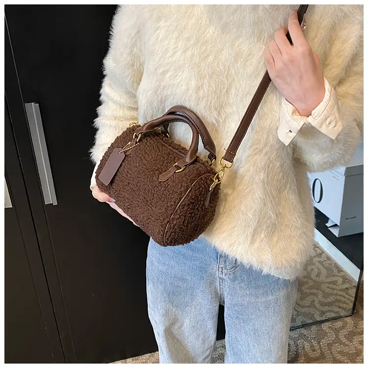 Brown Plush Boston Crossbody Bag for Women — feature 17