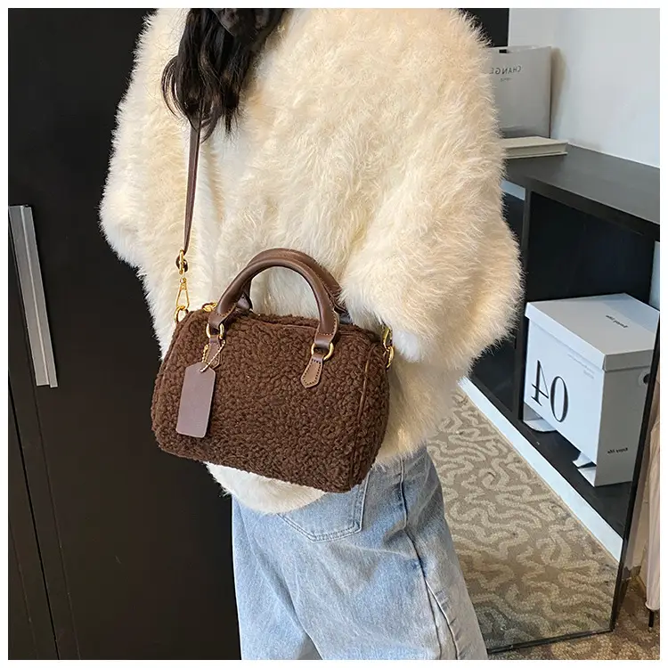 Brown Plush Boston Crossbody Bag for Women — feature 18